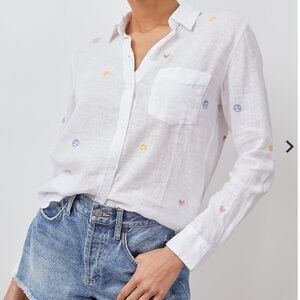 Rails "Charli Peace Love & Embroidery" White Button Down Size Small
